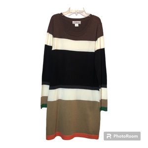 J Howard Sweater Dress Black Gray Stripes Green orange/ beige Colorblock-Size M